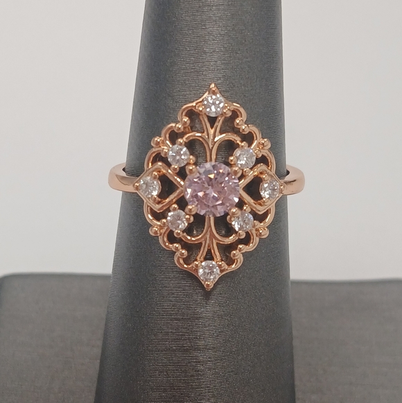 Pretty Bird Jewelry Jewelry - New 18k Gold Plated Pink & Silver Filigree Gemstone Ring Size 6